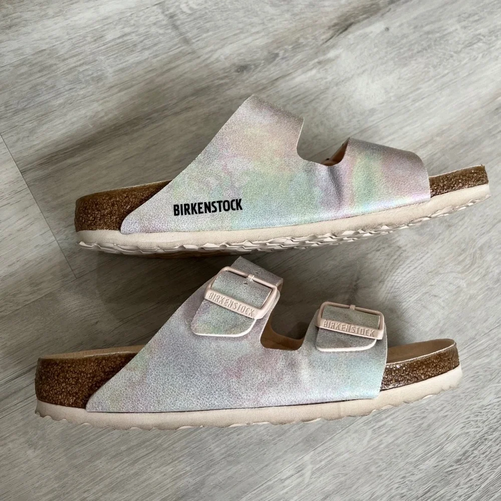 Birkenstock Arizona Iridescent Sandals Shoes Microfiber Vegan Support Comfort 38 - Picture 6 of 10